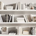 Neatly Arranged Books and Magazines on White Shelves with Various Covers