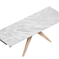 Modern Dining Table With Marble Top And Wooden Crossed Legs Design