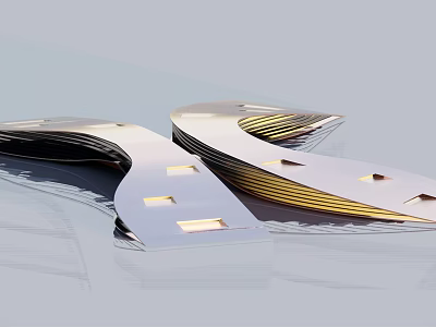 Modern Curved Metal Art Structure With Layered Gold And Silver Reflective Sheets 3d model