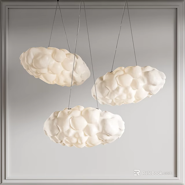 Hanging White Cloud Shaped Pendant Lights With Textured Design For Modern Interior 3d model 