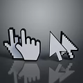 Pixel Style Hand And Arrow Cursors On Gray Gradient Background With Reflection 3d model