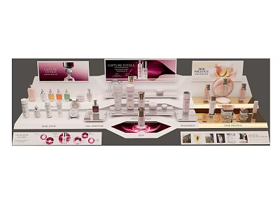 Retail Cosmetics Display Shelf with Perfumes Skincare Products and Brand Posters for Modern Store 3d model