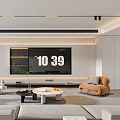 Modern Living Room Interior Design With TV Wall Flat Screen TV Sofas Coffee Tables And Plants