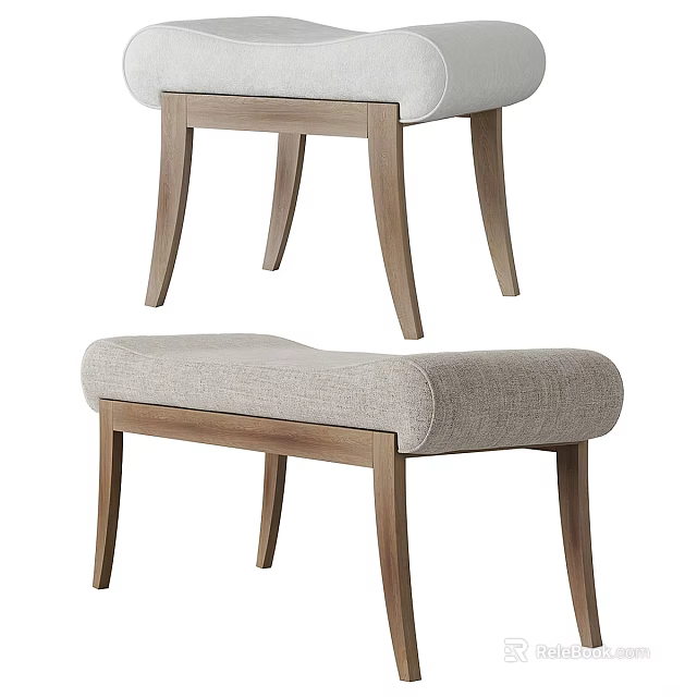 Modern Upholstered Bench With Wooden Legs And Light Gray Fabric Seat For Home 3d model 