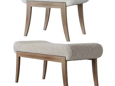 Modern Upholstered Bench With Wooden Legs And Light Gray Fabric Seat For Home 3d model