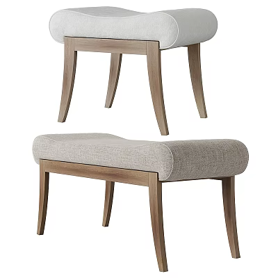 Modern Upholstered Bench With Wooden Legs And Light Gray Fabric Seat For Home 3d model