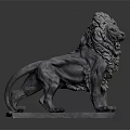 Detailed Stone Lion Sculpture With Intricate Mane Standing Posture And Sturdy Base