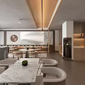 Modern Restaurant Interior With Open Layout Marble Dining Tables And White Chairs 3d model