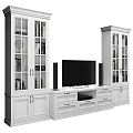 White Modern TV Stand With Glass Front Cabinets Drawers And Speakers
