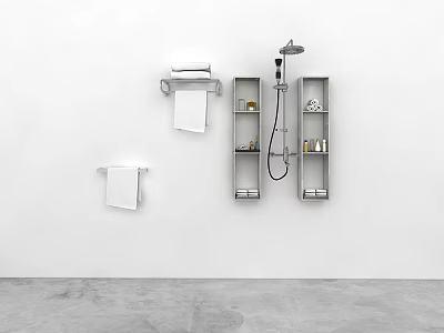 Modern Bathroom Accessories Including Towel Rack Storage Shelf And Shower Head 3d model