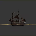 Vintage Sailing Ship Model As Classic Water Transport On Calm Water Surface
