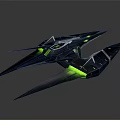Futuristic Cosmic Spaceship Design With Green Illuminated Engines And Sleek Wings
