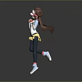 Anime Girl With Brown Pigtails And Cute Red Creature In White Top Yellow Skirt Outfit