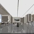 Modern Sales Office Interior Design With Spacious Layout Large Windows Comfortable Seating And Marble Counter 3d model