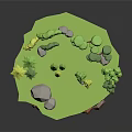 Low Poly Natural Scene With Green Grass Various Trees Gray Rocks And Brown Layers