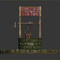 Traditional Well Structure With Red Tiled Roof Wooden Bucket Stone Base And Fallen Leaves