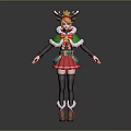 Christmas Themed Character With Reindeer Antlers Green Cape Red Skirt And Stockings Boots