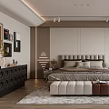 Modern Bedroom Interior Design With Tufted Headboard Nightstand Lamp And Soft Area Rug