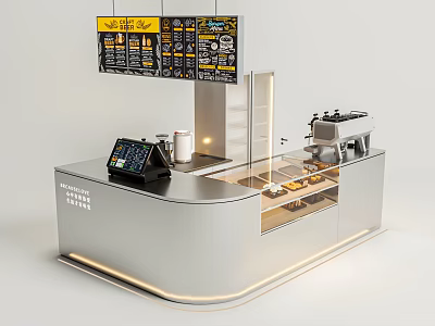 Modern Bubble Tea Shop Counter With Digital Order System Menu Board And Drink 3d model