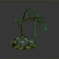 Wooden Tree Branch Ornament With Stone Cubes Base And Hanging Pendants