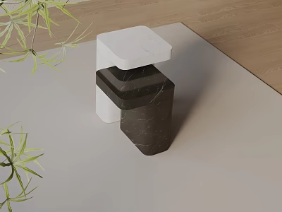 Modern Black and White Marble Square Side Table with Green Foliage Indoor Design 3d model