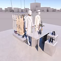 Clothing Store Display With Mannequins Hanging Clothes And Shoes On Table