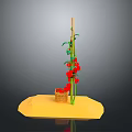 Fresh Red Tomato Fruits Growing On Green Vine With Basket On Yellow Base