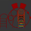 Red Modern Architectural Structure With Colorful Rainbow Elements Curved Geometric Design And Circular Railings
