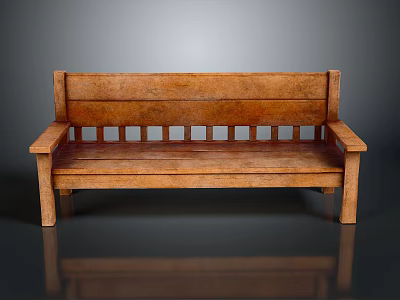 Classic Solid Wood Bench With Slatted Backrest And Armrests Design 3d model