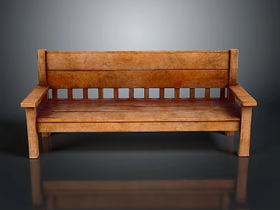 Classic Solid Wood Bench With Slatted Backrest And Armrests Design 3d model