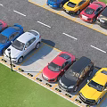Various Colorful Cars Neatly Parked in Organized Outdoor Parking Lot With Green Grass