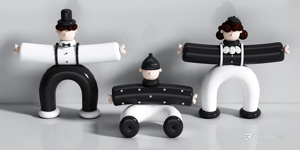 Decorative Ornament Set Of Three Black And White Human Figurines For Modern Home Decor 3d model 
