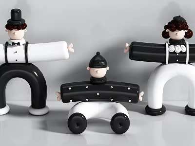 Decorative Ornament Set Of Three Black And White Human Figurines For Modern Home Decor 3d model
