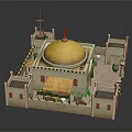 Traditional Domed Building Featuring Yellow Dome Walled Compound And Decorative Towers