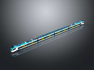 Modern Blue And White Train With Yellow Stripes Streamlined Design Long Carriages And Reflective Surface 3d model