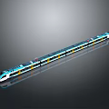 Modern Blue And White Train With Yellow Stripes Streamlined Design Long Carriages And Reflective Surface