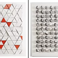 Modern Wall Decorations With Red White Cubes And Geometric Stripes