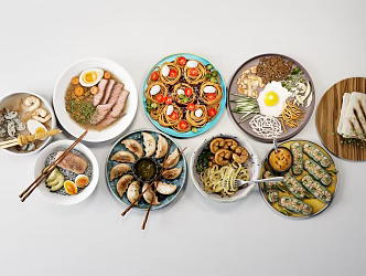 Modern Steak Food Dinner Plate Combination Chinese Noodle Dumpling Fried Egg Pasta Beef Dumpling Fried Dumpling Food Chinese Fried Pasta Breakfast 3d model
