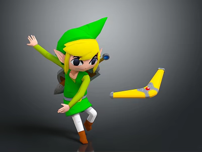Legend of Zelda Character Link in Green Tunic With Blonde Hair and Boomerang 3d model