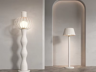 Modern Floor Lamps With Twisted Base Openwork Shade And Straight Pole Woven Lampshade Design 3d model