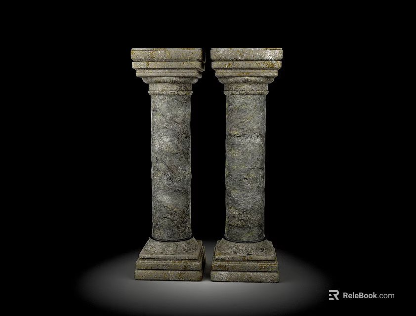 Two Ancient Stone Columns With Textured Surface Base And Classical Design 3d model