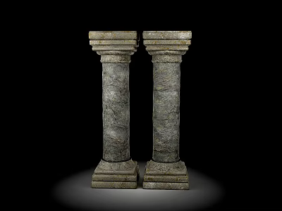 Two Ancient Stone Columns With Textured Surface Base And Classical Design 3d model