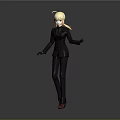 Blonde Haired Character In Black Suit With Red Shoes And Outstretched Hands On Gray Background