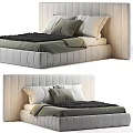 Modern Double Bed With Upholstered Headboard Light Colored Frame And Pillows 3d model