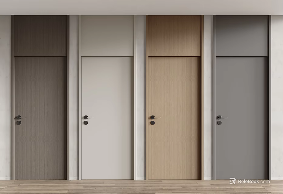 Modern Style Hinged Doors in Brown White Light Wood Gray with Simple Black Handles 3d model 