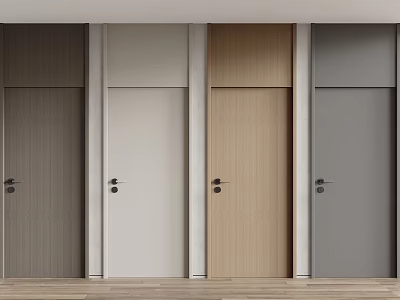 Modern Style Hinged Doors in Brown White Light Wood Gray with Simple Black Handles 3d model