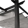 Outdoor Garden Pergola With Black Metal Posts And Wavy Canopy Roof Structure