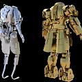 Game And Movie Character Golden Silver Robot Armor Design With Mechanical Details