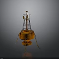 Orange Marine Navigation Buoy With Tower Structure And Hanging Chains