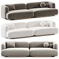 Modern Double Sofa With Gray White Upholstery Round Pillows And Wooden Legs